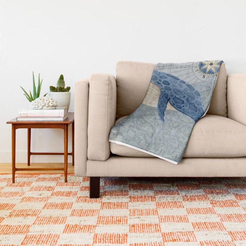 Nautical Map With Whale Throw Blanket Cozy Sofa Couch Etsy