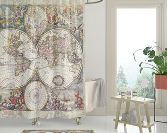 Antique World Map Shower Curtain: Frederic de Wit Travel Decor