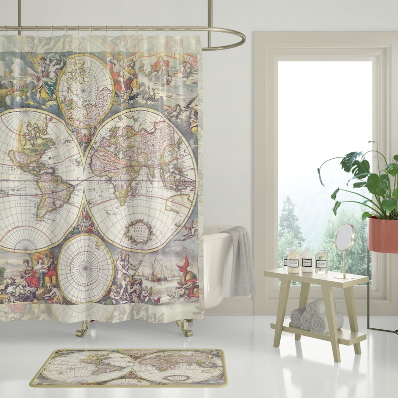 Antique World Map Shower Curtain: Frederic De Wit Travel Decor - Etsy