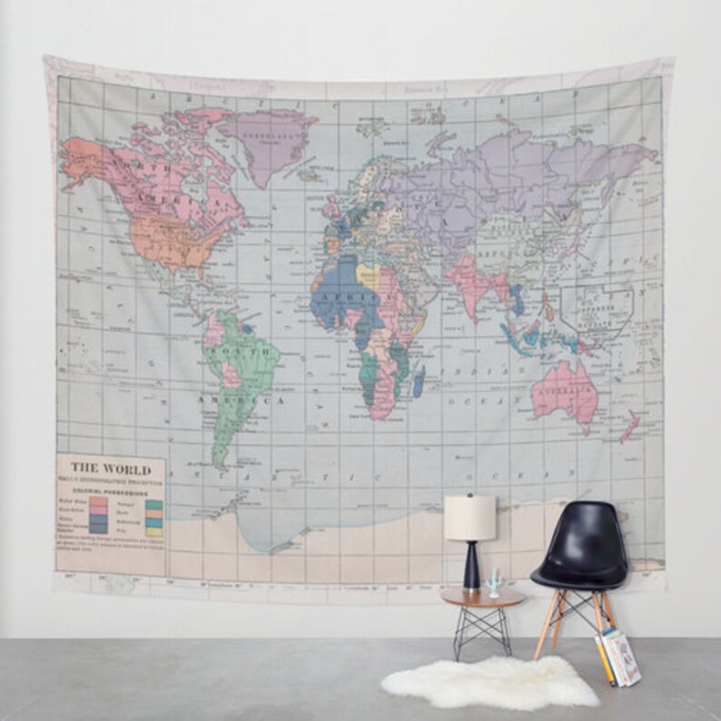 Vintage World Map Shower Curtain: Polyester Fabric, Travel Home Decor ...