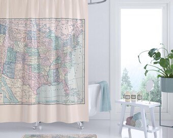 Cortina de ducha con mapa vintage de Estados Unidos: decoración educativa para el hogar