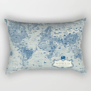 Blue World Map Duvet Cover bedding, comforter map, blue, beige, boy's bedroom, travel decor, cozy soft, warm, atlas, geography image 6