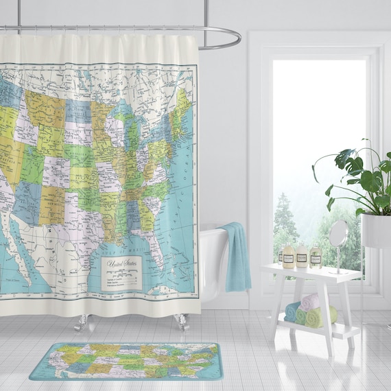 United States Map Shower Curtain Usa, Travel Shower Curtain