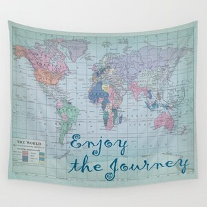 World Map Wall Tapestry - dorm room decor-   Enjoy the Journey wall decor college dorm room