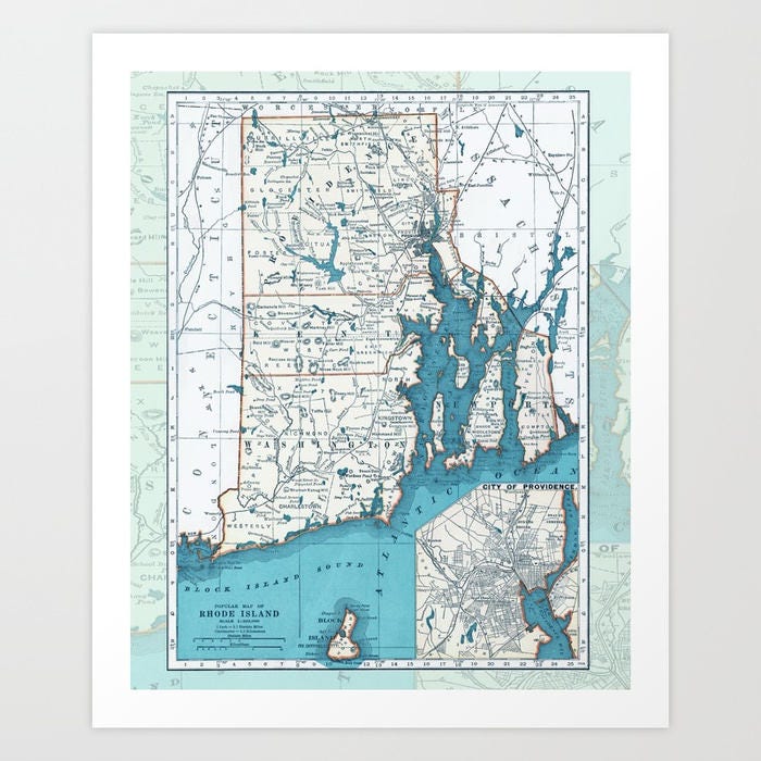 Rhode Island Coastline Map Rhode Island Coastline Map Shower Curtain Atlantic Seaboard | Etsy Uk