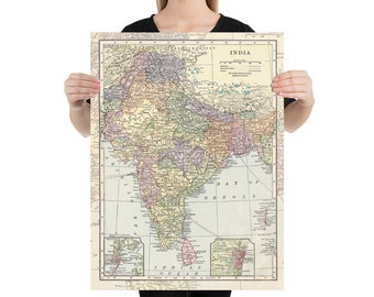 Detailed Historical Map of India: Vintage Travel Decor