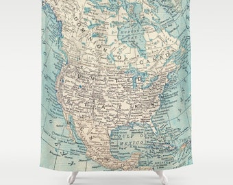 Map Shower Curtain - North America bold- Home Decor - Bathroom - learning and  travel, wanderlust , places, United States, Canada maps