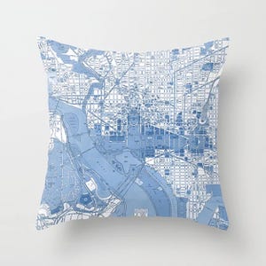 Washington DC Throw Pillow: Retro Blue & White Street Map