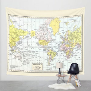 World Map Shower Curtain Historical , colorful, vintage map Vintage tones Home Decor Bathroom travel, blue, green pastel yellow image 4