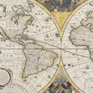 Antique World Map Fabric Shower Curtain: Vintage Travel Decor - Etsy