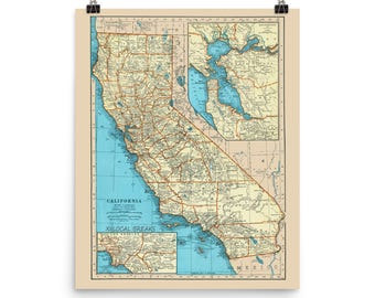 California Surf Map Poster: Vintage Style Beach Print