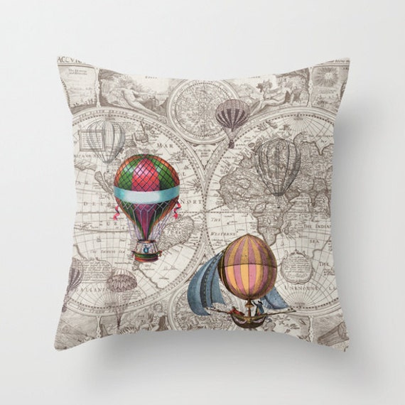 Steampunk Hot Air Balloon & Maps Cushion Cover To Fit 16" Cushion Pad