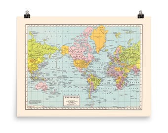 ヴィンテージ世界地図ポスター：レトロな旅行装飾プリント - Etsy 日本