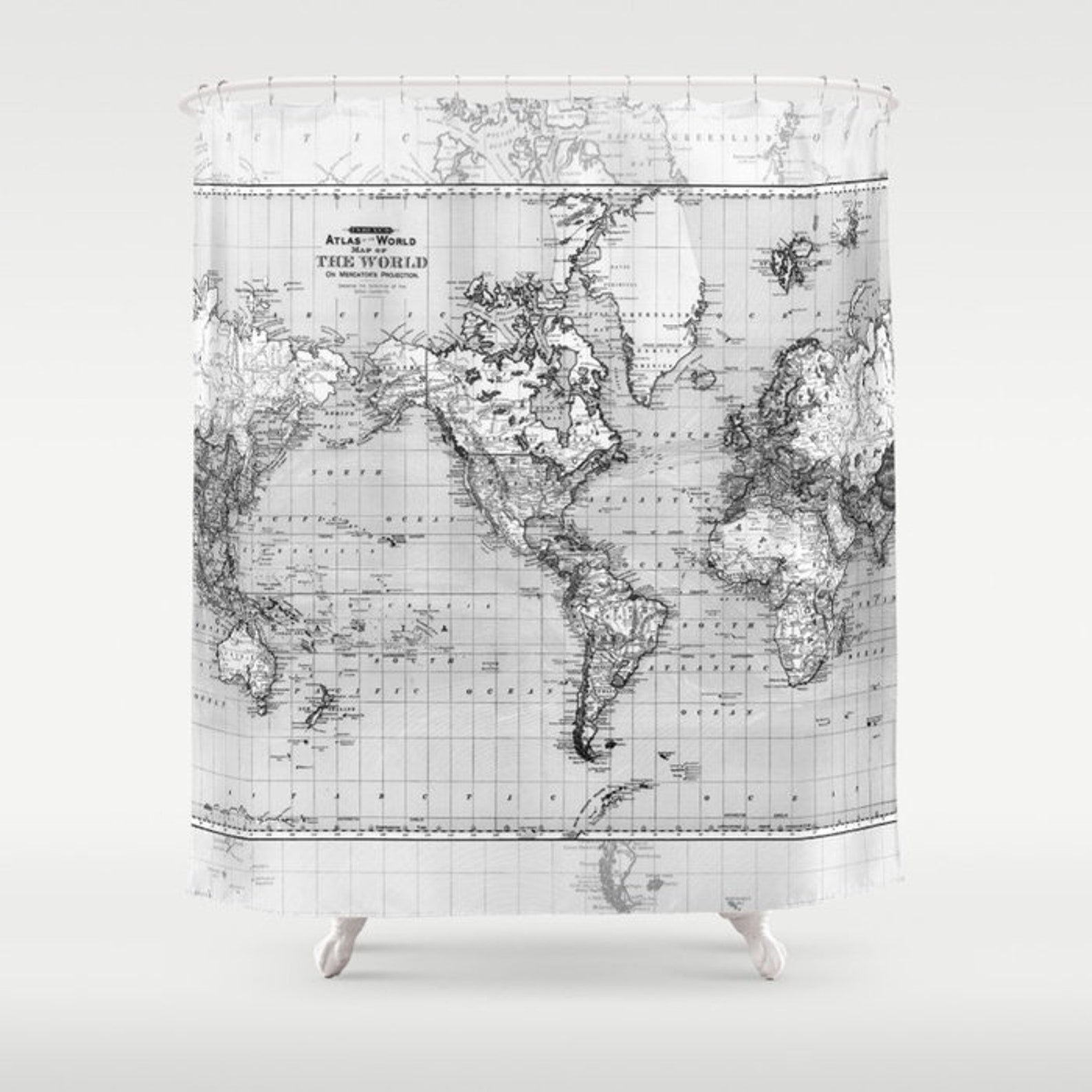 Black and Gray World Map Shower Curtain - Fabric Bathroom - Marbled - Etsy