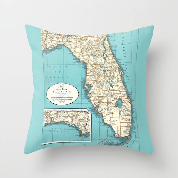 Florida Map Pillow Florida State Eastern Seaboard Florida Etsy
