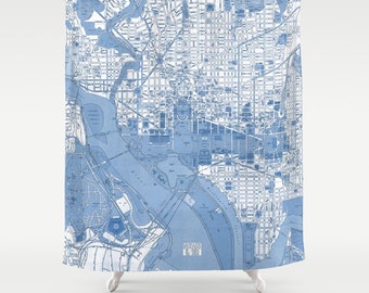 Washington DC Vintage map shower curtain - Street map of the Capitol Potomac, historical monuments, the white house, travel decor,