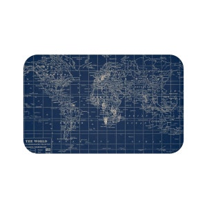 NAVY Blue World Map Bath Mat - travel decor, his bathroom