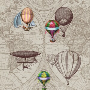 Hot Air Balloon Shower Curtain: Antique Map Steampunk Bathroom Decor image 6