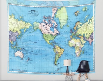 Tapiz de mapamundi antiguo: proyección Mercator de principios del siglo XX