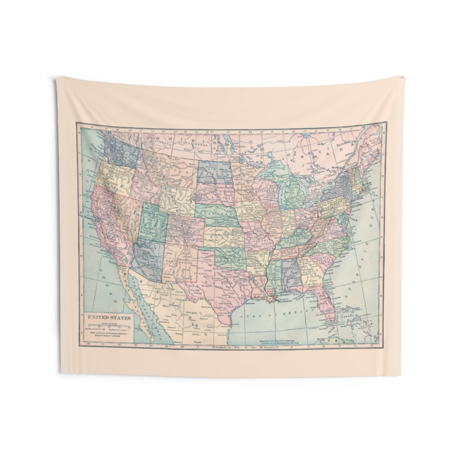 United States Map Indoor Wall Tapestry Vintage Map - Etsy