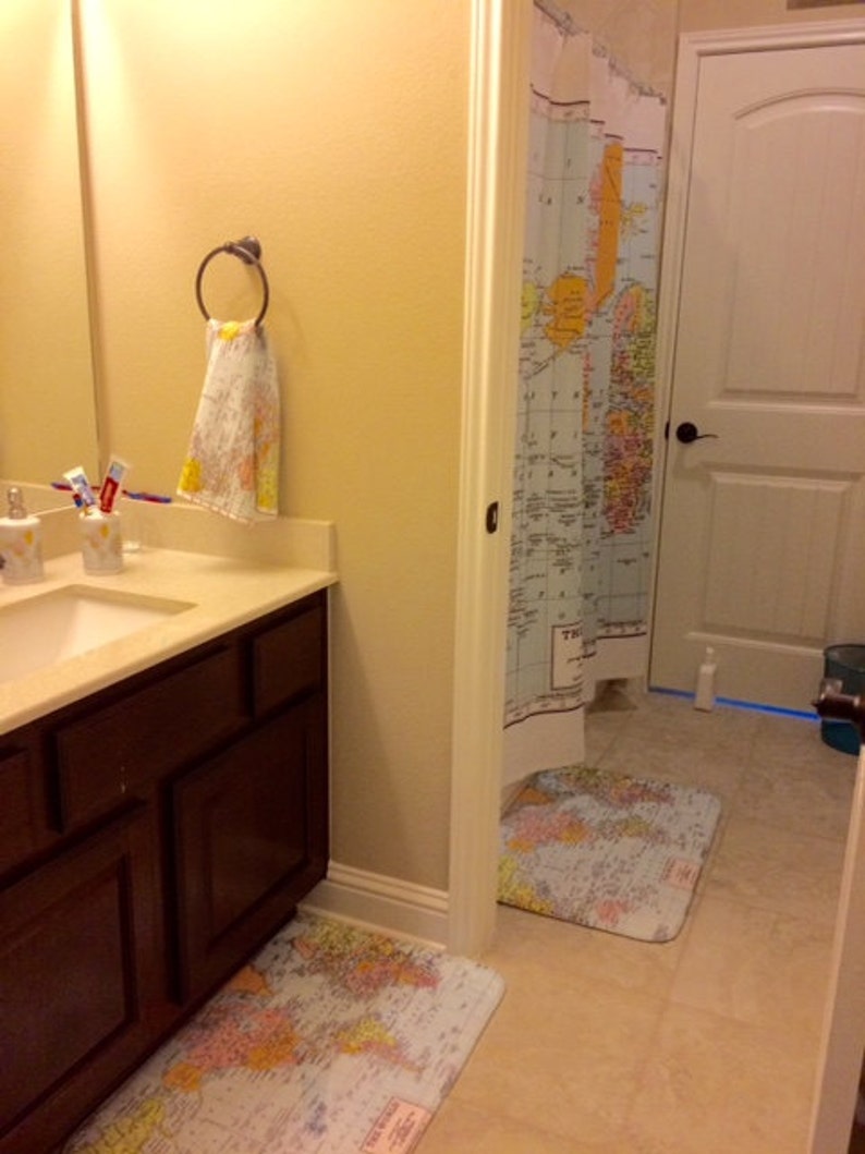 Vintage World Map Shower Curtain: Pastel Geography Bathroom Decor - Etsy