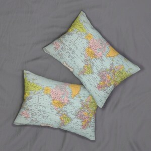 World Map Pillow world map, travel decor, wanderlust, Vintage Maps, unique, colorful image 3