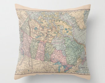 Canada Pillow,  1913 map of Canada - home decor, pastel, Oh Canada , decorator, dorm, travel decor map, Ontario, Toronto