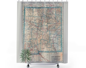 Map of New Mexico Shower Curtain - Yucca plant, Southwest, Albuquerque, Land of Enchantment