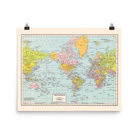 ヴィンテージ世界地図ポスター：レトロな旅行装飾プリント - Etsy 日本