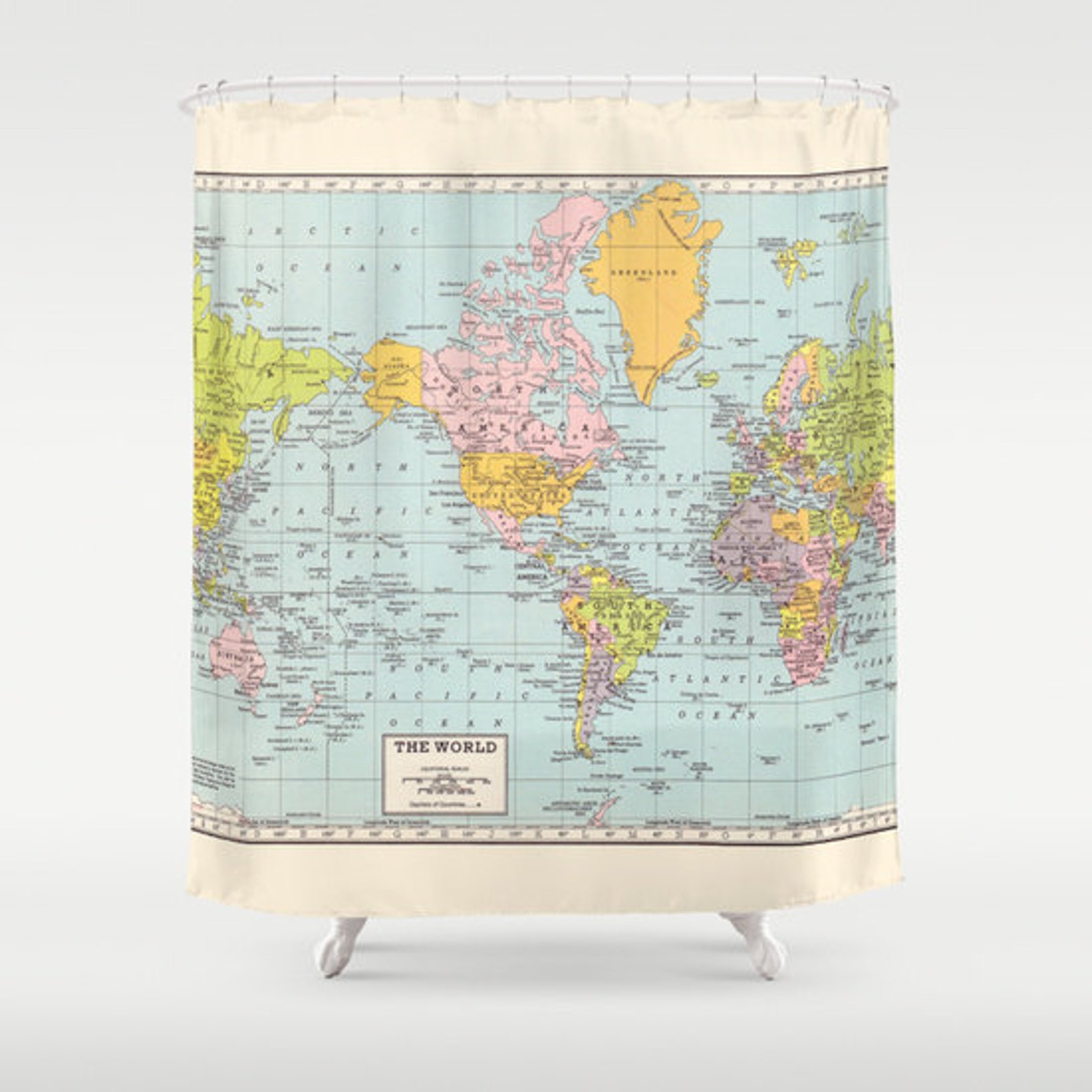 World Map Shower Curtain Historical Colorful Vintage Map Etsy