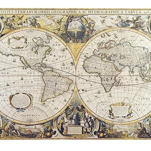 Antyczna mapa świata Materiał: bawełna Hondius z 1630 r.