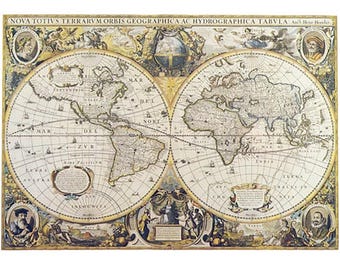 Antique World Map Fabric: 1630 Hondius Cotton Yardage