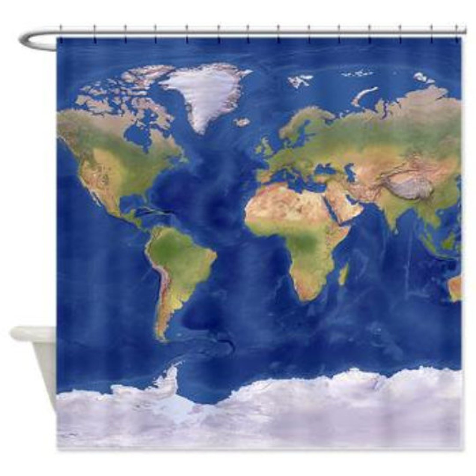 Modern World Map Shower Curtain Blue World Topographical Map Etsy