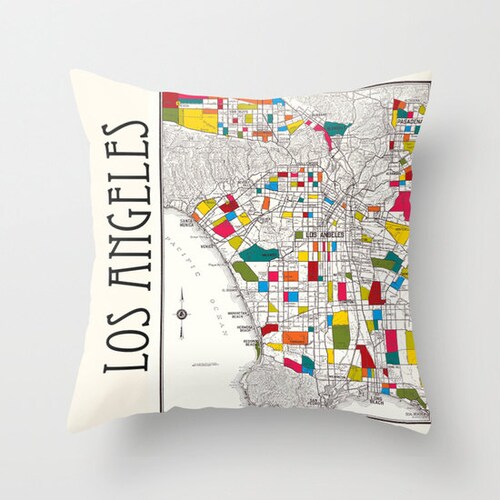 Los Angeles Throw Pillow Street Map Retro Colorful Etsy