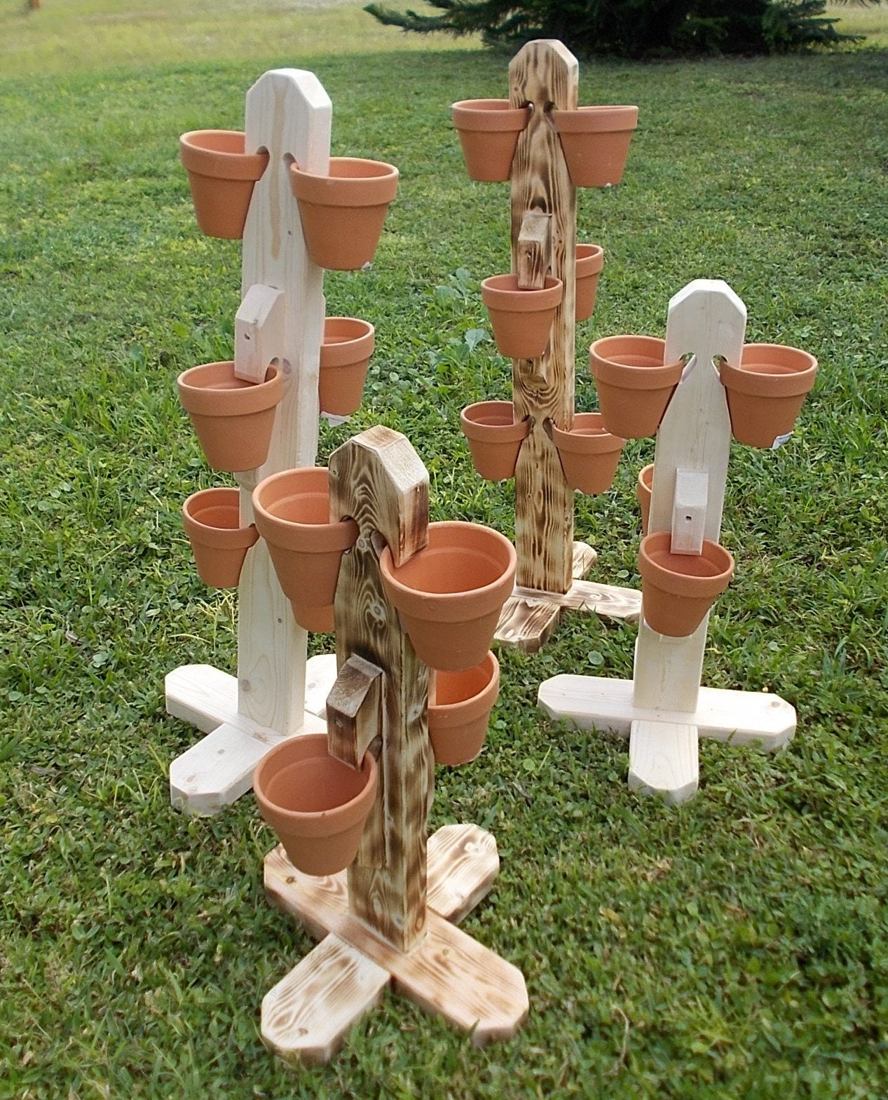 WOODEN CLAY POT HOLDER FREESTANDING FOR 6 POTS