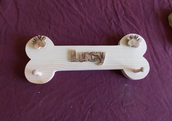 Wooden Dog Bone Leash Hanger With or Without Your Pets Name