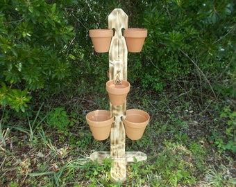 Wooden Plant Stand For Clay Pots   Freestanding For  4, 6 or 8 Pots Natural or Burnt Finish