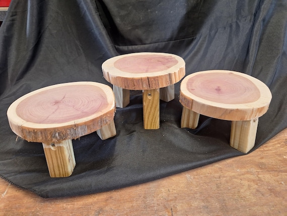 Rustic Cedar Plant Riser with Live Edge Set of 3