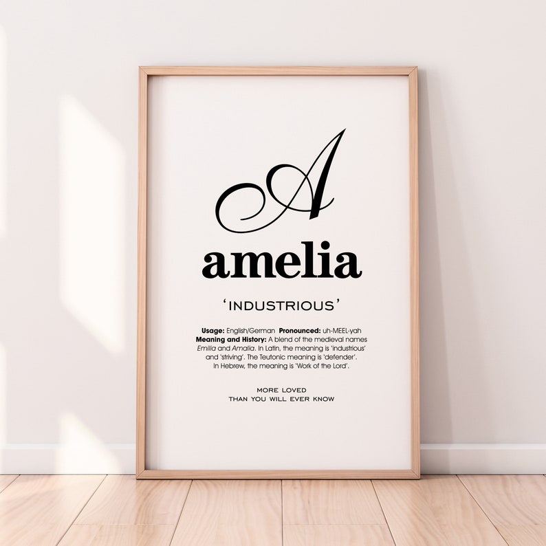 Amelia Name Meaning Printable Name Art Modern Nursery Decor Etsy