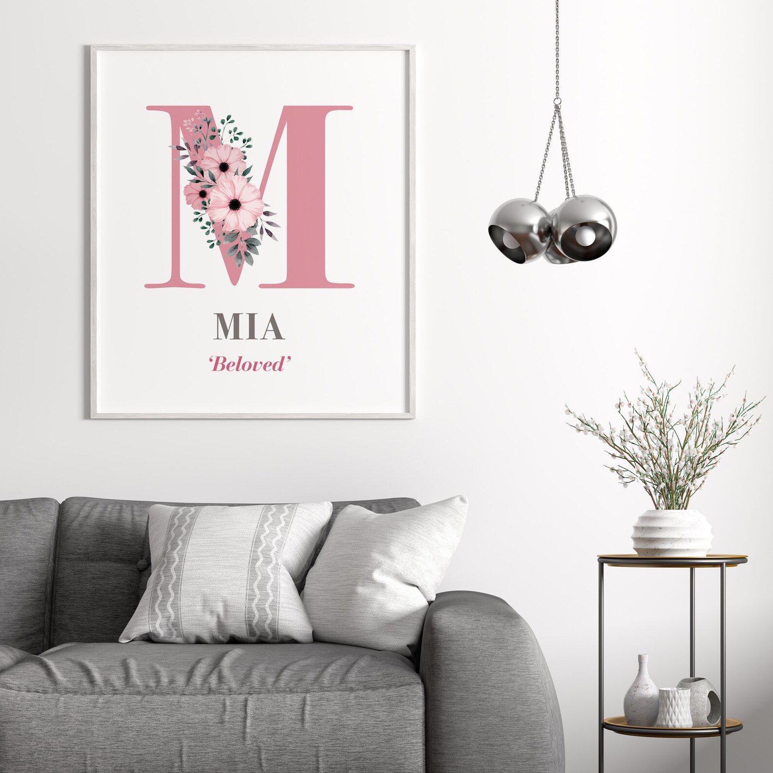 Mia name printable with flower details name art modern  etsy