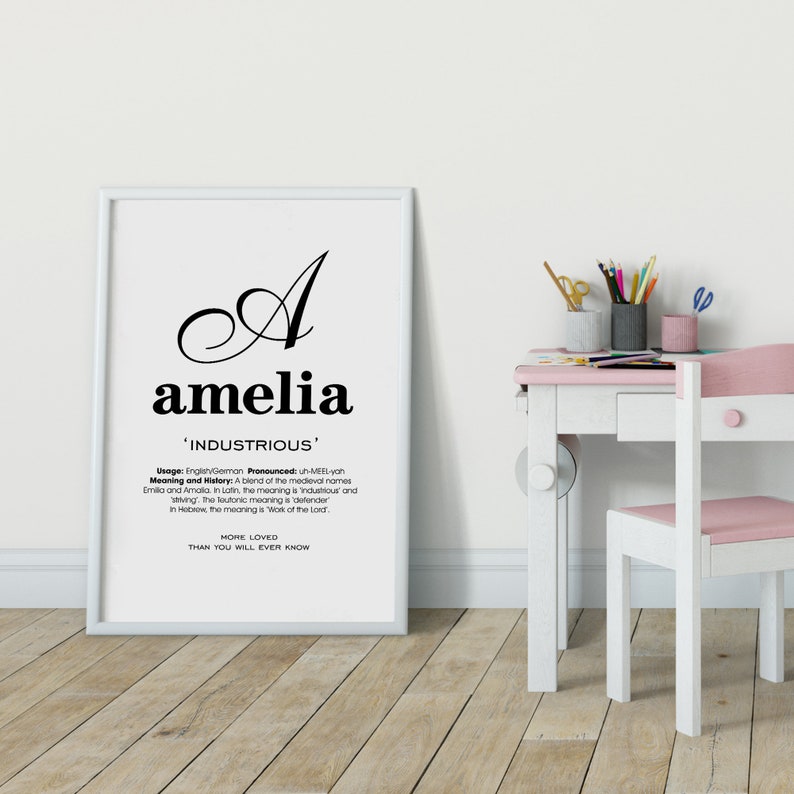 Amelia Name Meaning Printable Name Art Modern Nursery Decor Etsy