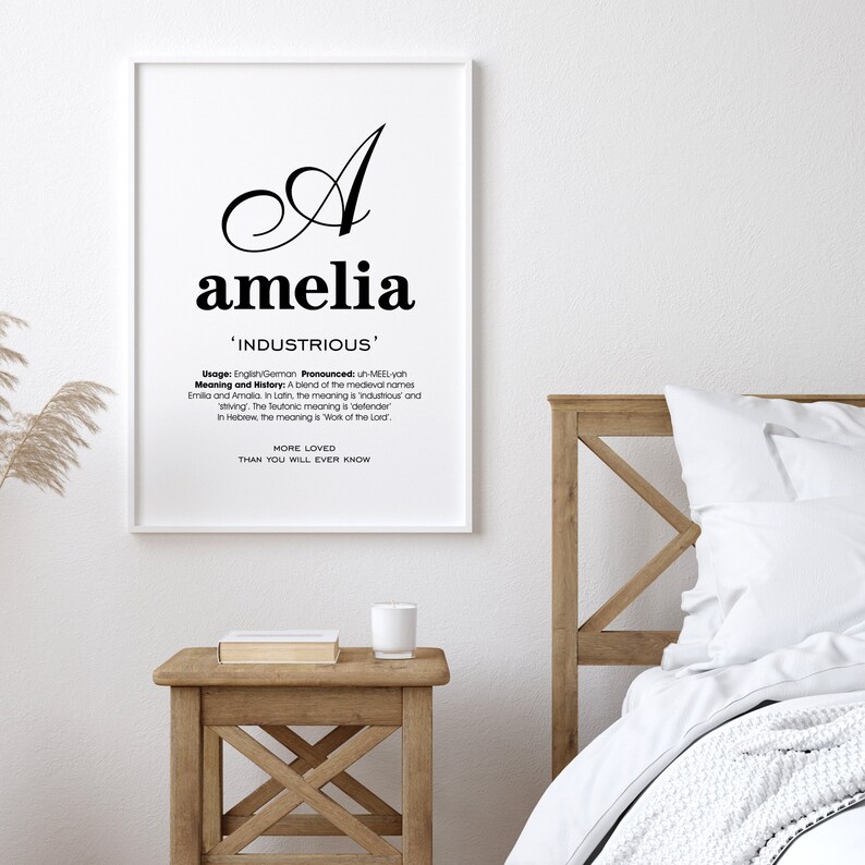 Amelia Name Meaning Printable Name Art Modern Nursery Decor Etsy
