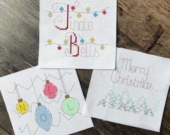 Christmas Card Cross Stitch Pattern | Jingle Bells, Noel, Merry Christmas (Downloadable PDF)