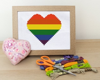 Pride Flag Love Heart | LGBTQIA+ | Digital Cross Stitch Pattern (Downloadable PDF)