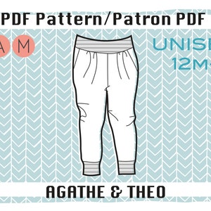 PDF pattern of Agathe and Théo slouchy pants unisex english and french