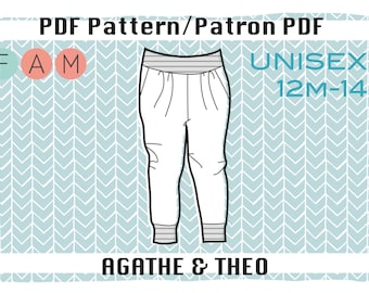 PDF pattern of Agathe and Théo slouchy pants unisex english and french