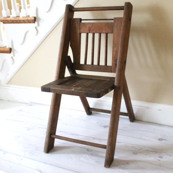 Vintage Child's Wooden Folding Chair; Vintage Wood Camp Chair; Little Seat for Garden, Porch, or Entry