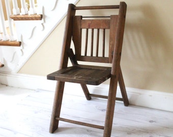 Vintage Child's Wooden Folding Chair; Vintage Wood Camp Chair; Little Seat for Garden, Porch, or Entry