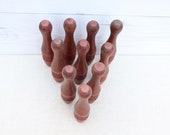 Vintage Wood Bowling Ten Pin Set, Vintage Set of 10 Striped Wooden Bowling Pins, Vintage Wooden Skittles Game