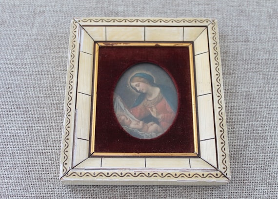Vintage Small  Framed Print - Madonna and Child, Vintage Religious Devotional Framed Print